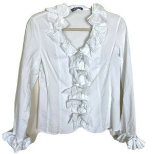 GoSilk Luxe White Zip Front Closure Blouse - Large
